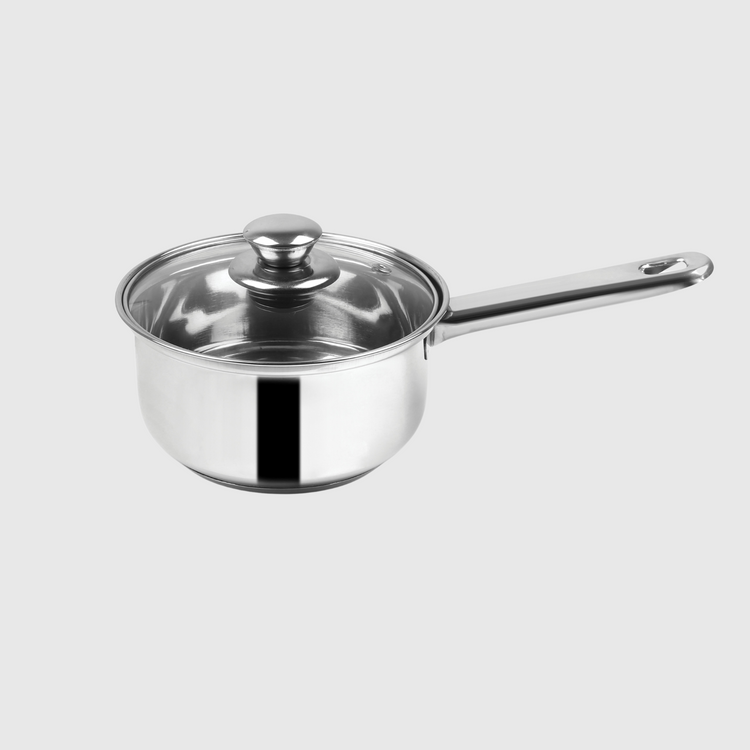 PEROL EN ACERO INOXIDABLE CON TAPA DE VIDRIO 16 CM