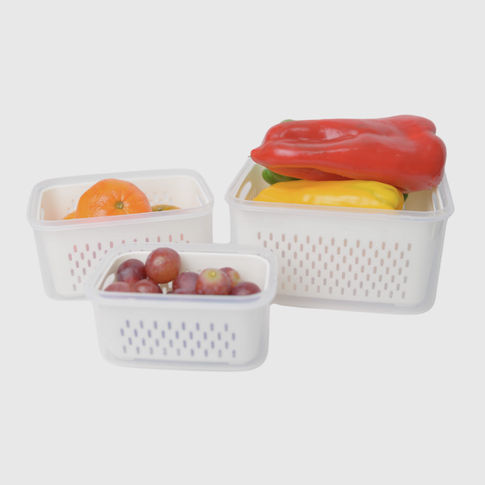 SET RECIPIENTE RECTANGULAR CON COLADOR (800 ML, 1.7 L, 3.1 L)