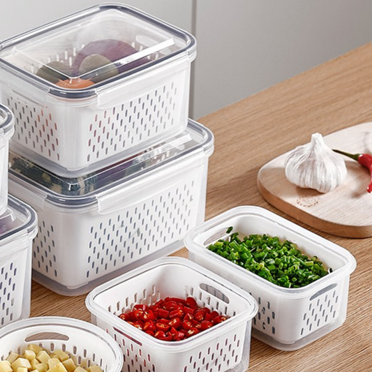 SET RECIPIENTE RECTANGULAR CON COLADOR (800 ML, 1.7 L, 3.1 L)