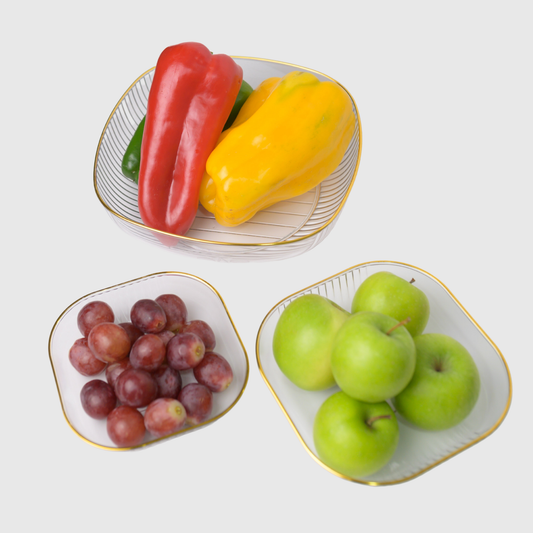 PLATO FRUTAS BORDE DORADO (27 CM X 27 CM X 7 CM)