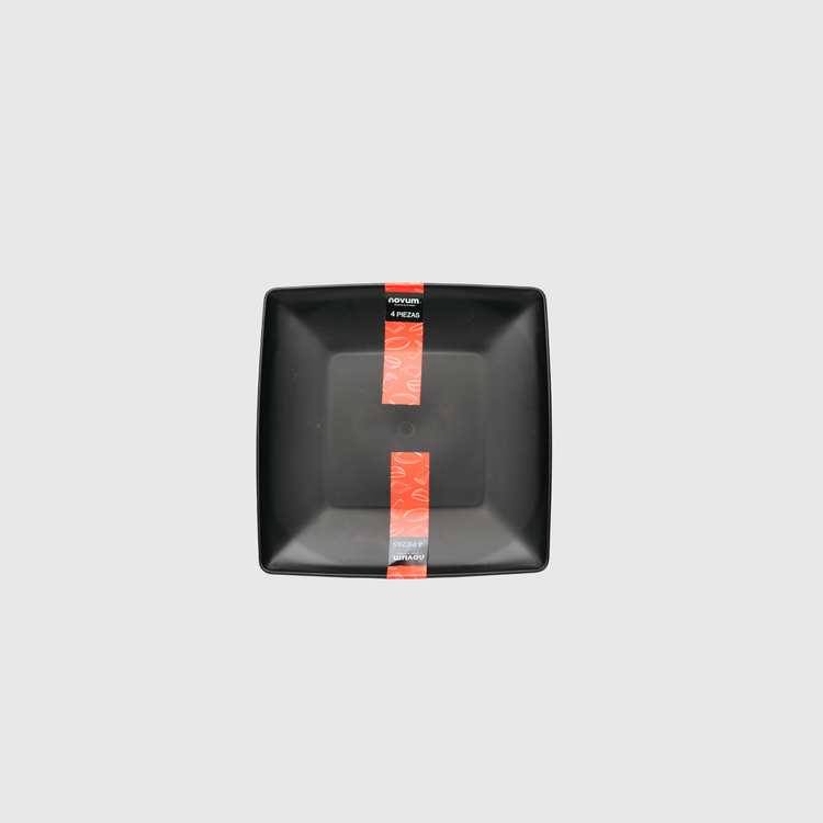 SET X 4 PLATOS CUADRADOS (19.3 CM) NEGRO