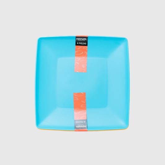 SET X 4 PLATOS CUADRADOS (19.3 CM) MULTICOLOR