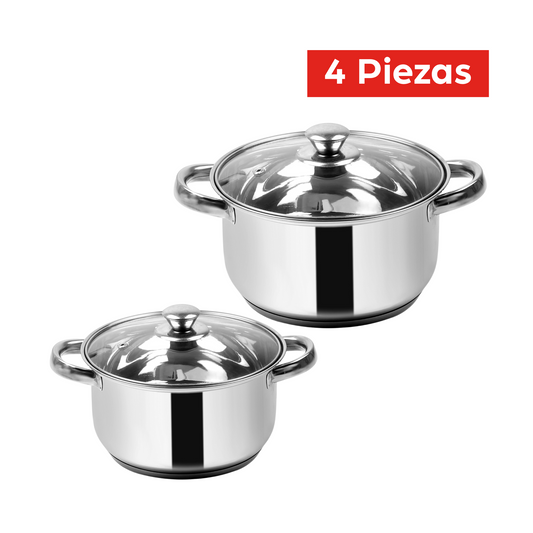 BATERIA OLLAS ACERO 4 PIEZAS