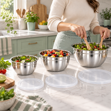 Set de bowls de acero inoxidable con tapa
