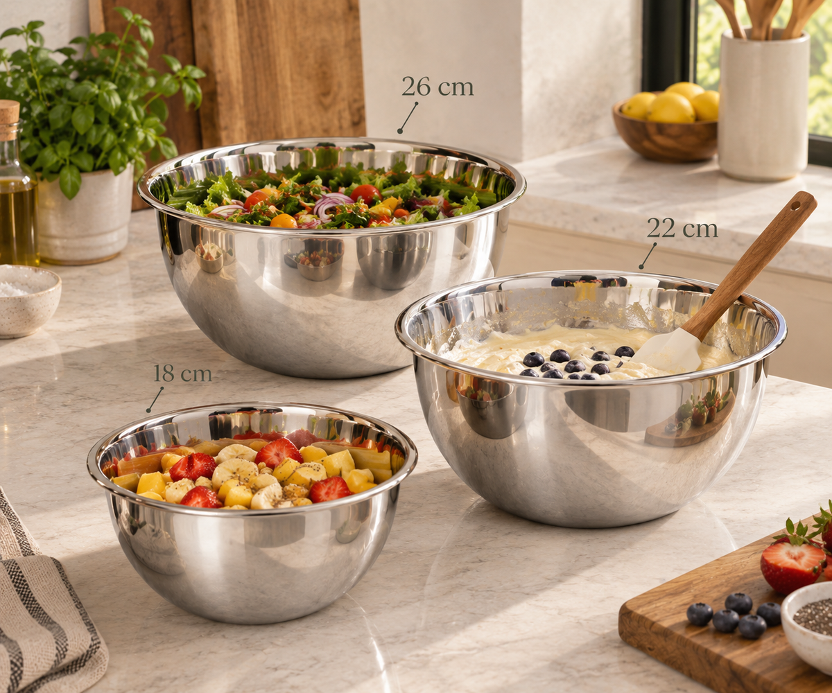 Bowl de acero inoxidable de 22 cm con base antideslizante